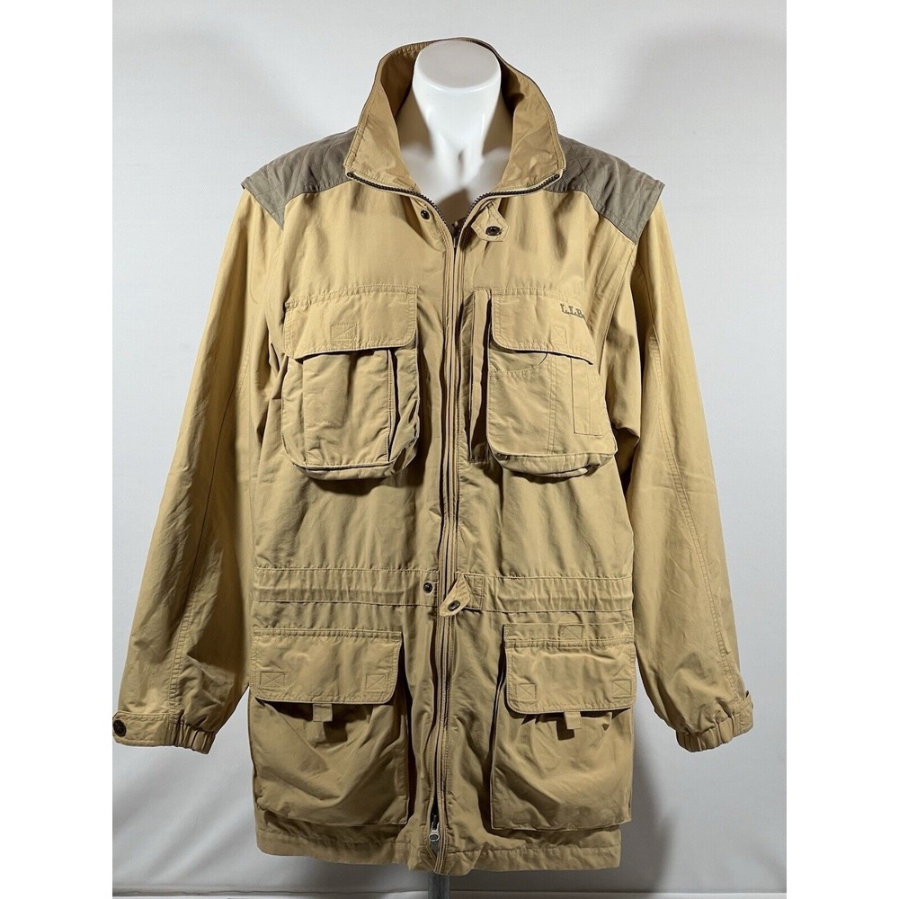 LL Bean Hunting Jacket Mens Large Tan Nylon Waterproof Gorpcore Heritage